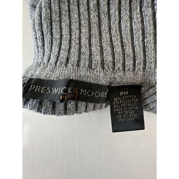 Preswick & Moore Women's Petite Sz M Gray Silver Metallic sleeveless turtleneck - Picture 3 of 4